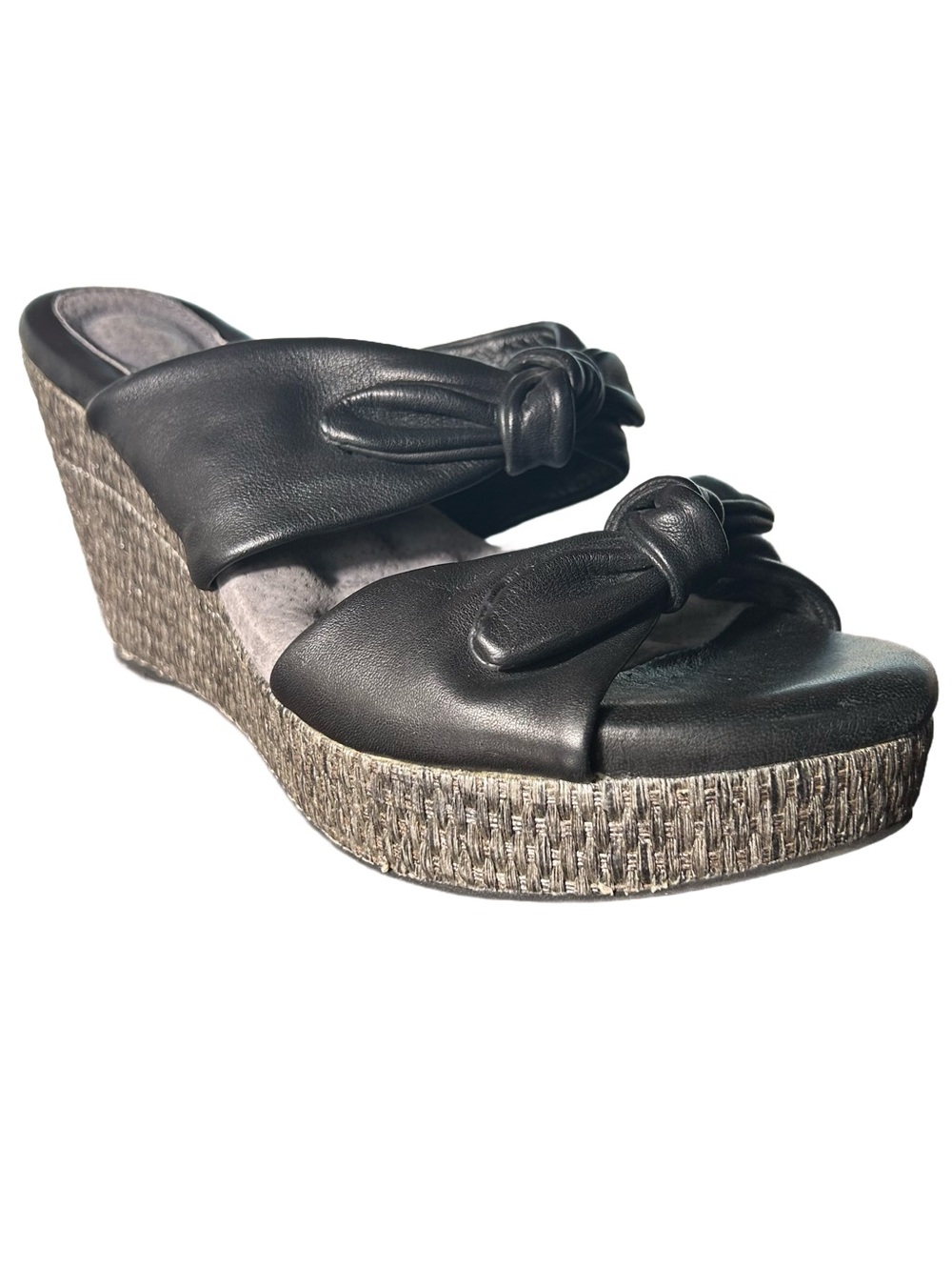 SoftWalk Sandals Size 8.5 Sunnyvale Leather Black Wedge Platform